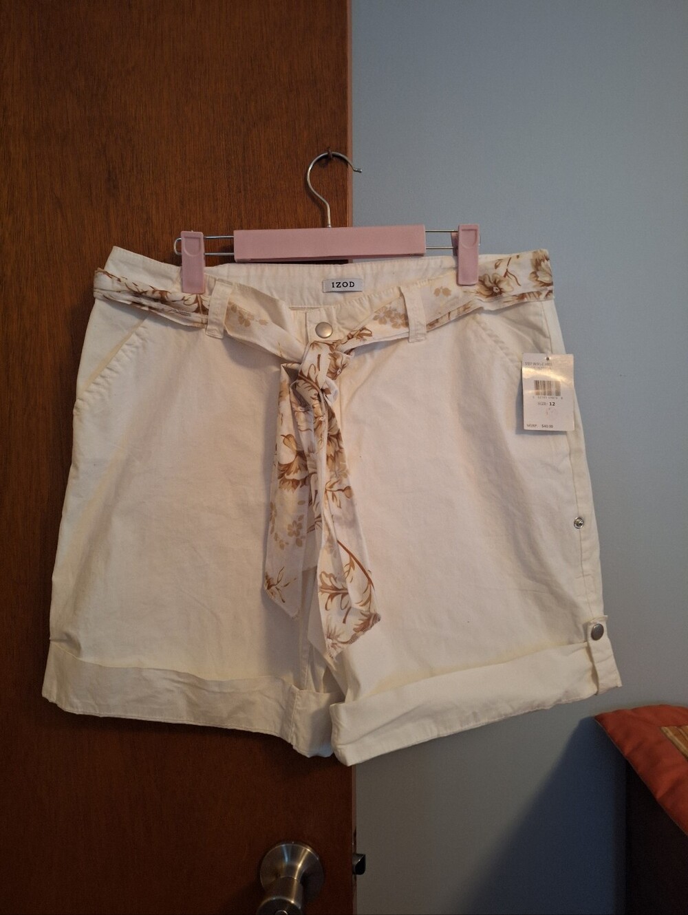 Izod NWT Vintage Cream Women's Tie-Belt *Roll-Cuff 3 Lengths* Shorts Size 12